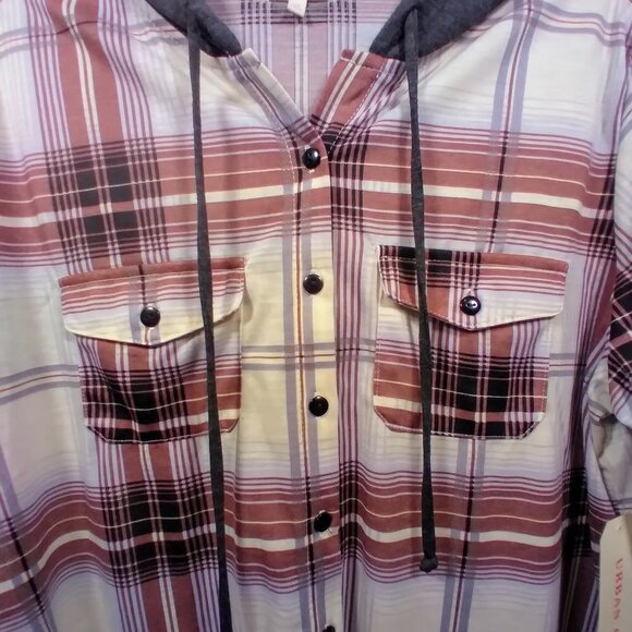 Urban Girl Plaid Button Down Hoodie 1X NWT - Picture 5 of 16